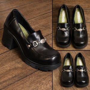 Lower East Side Black Chunky Loafer Heels Lug Sole Size 6 Grunge Academia Preppy